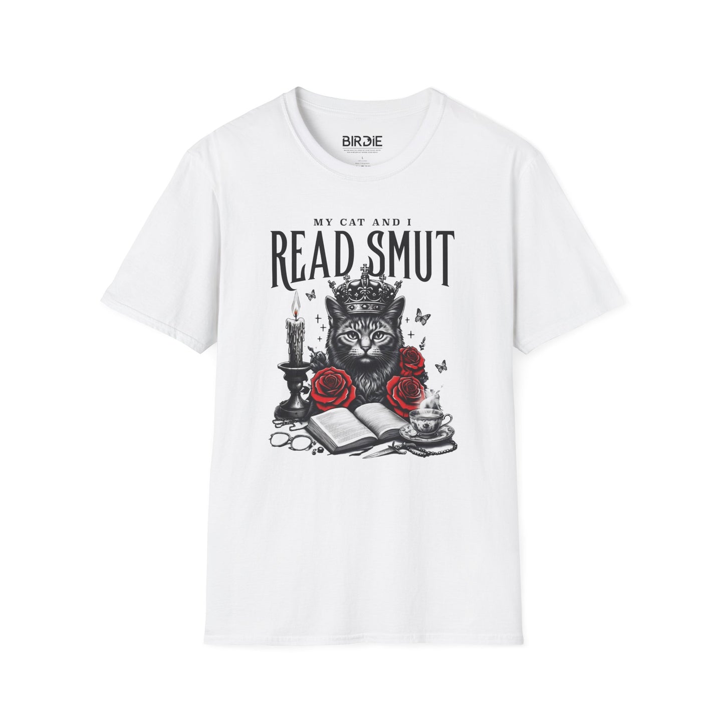 books and cat shirt